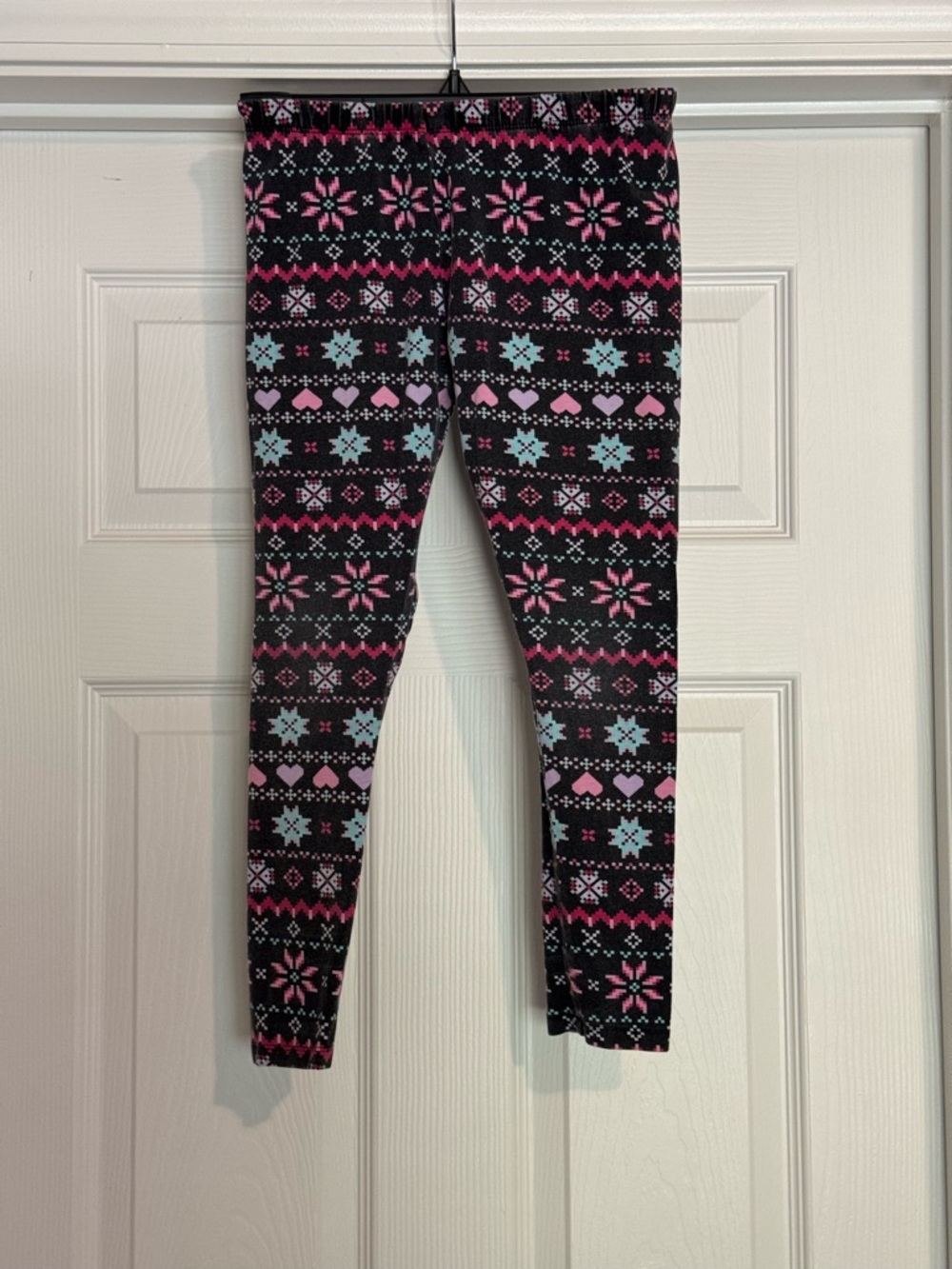 Place Black Fair Isle Leggings with Pink & Light Blue Accents
